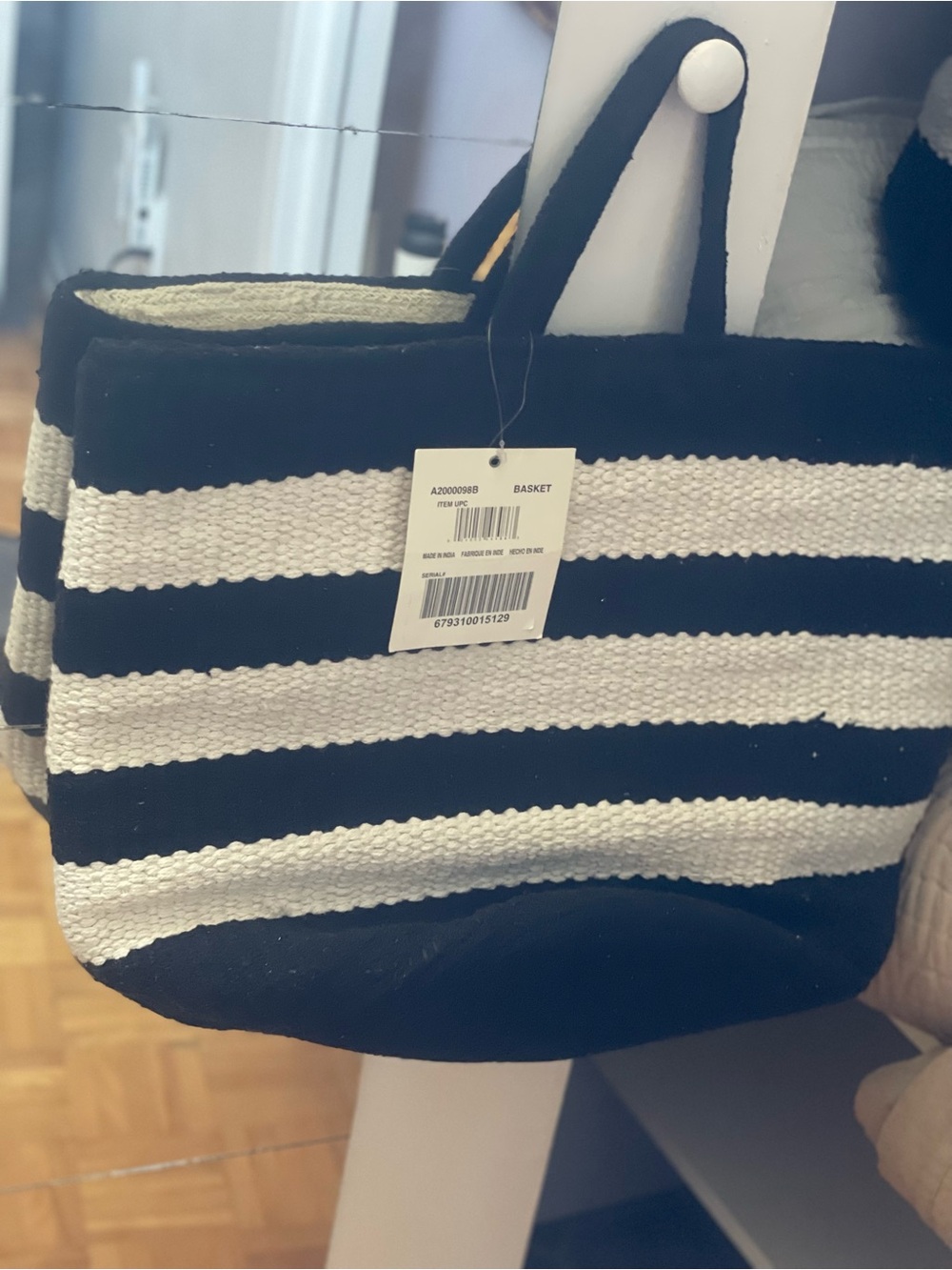 Black & White Striped Woven Tote Bag